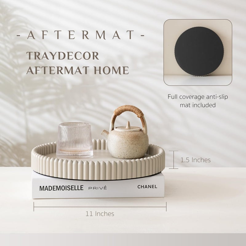 Aftermat Coffee Table Tray, Home Decor Round Tray, Concrete Gray Coffee Table Decor Trays, Serving Decorative Trays for Dining Table - Image 3